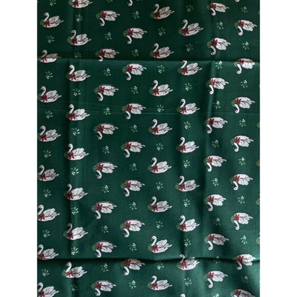 Christmas Swans:  green Vintage Fabric by VIP Cranston Printworks- - Picture 1 of 3